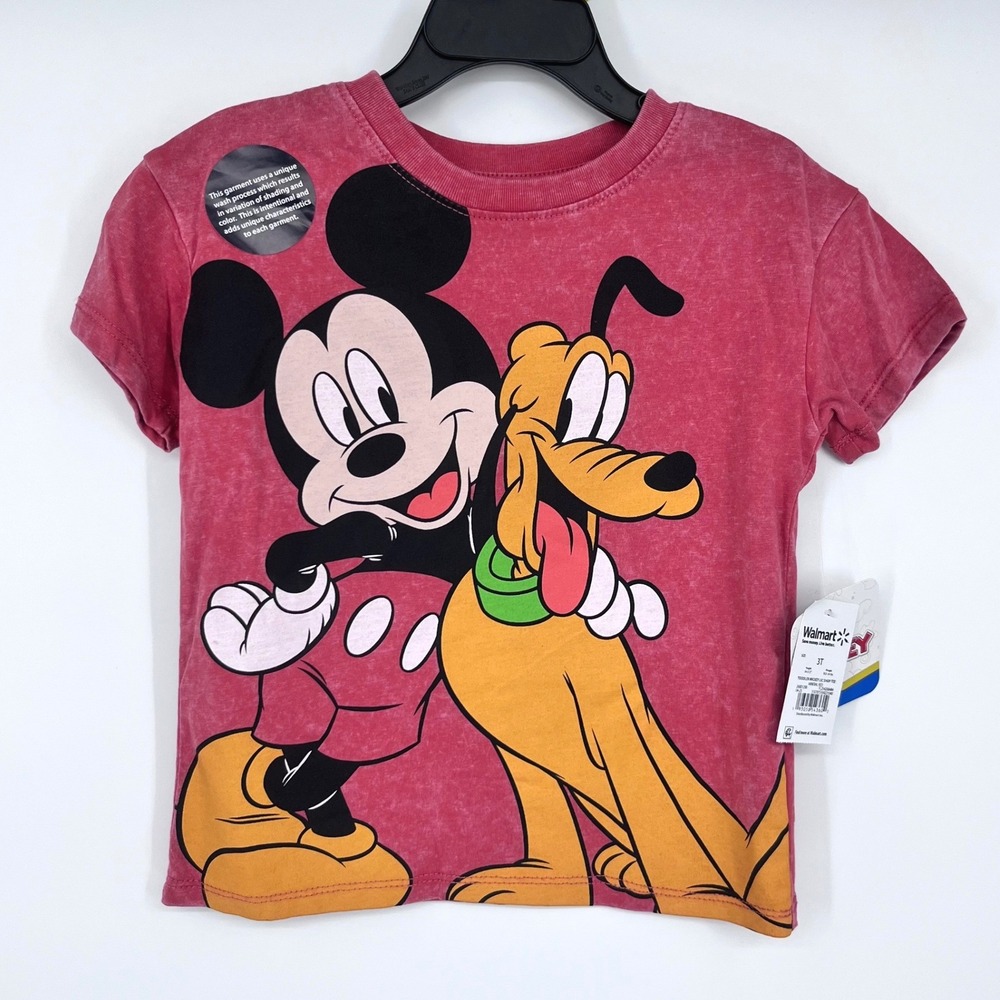Disney Mickey Mouse Pluto Graphic T-Shirt Toddler 3T Mineral Red Acid Wash